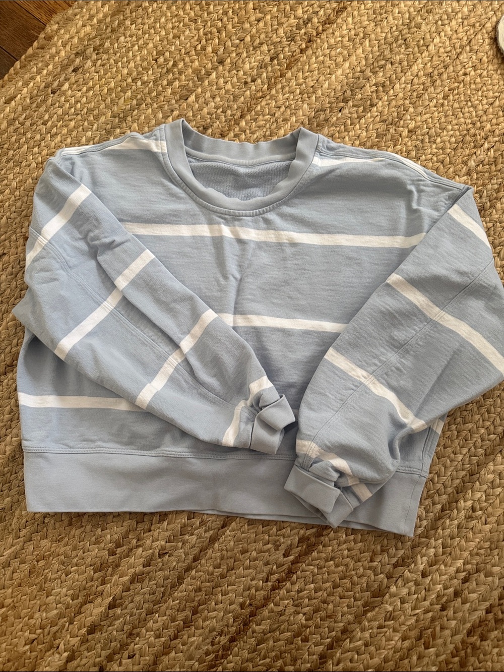 Lululemon Light Blue & White Striped Crewneck Sweatshirt